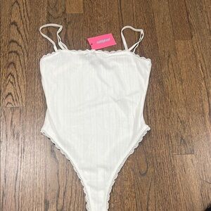 Edikted White Bodysuit with Spaghetti Straps